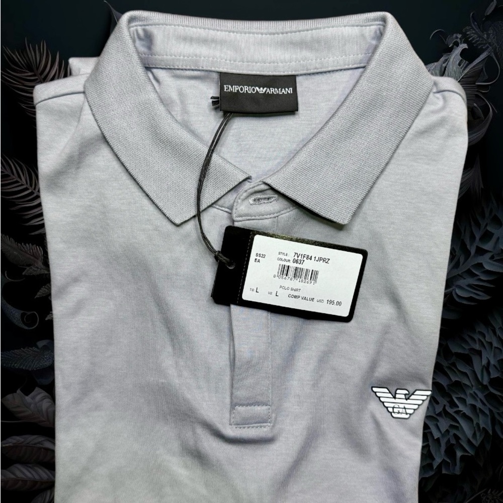 NWT, Emporio Armani, short sleeve polo, color gray, Men’s size Large.